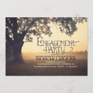 string lights tree rustic engagement party invite