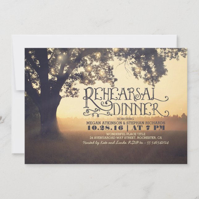 string lights tree rustic rehearsal dinnr invite (Front)