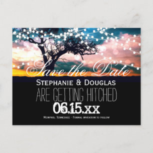 String Lights Tree Sunset Save the Date Postcards