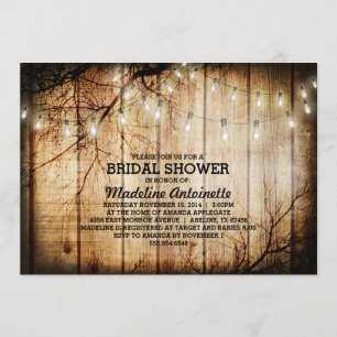String Lights Tree Vintage Barn Wood Bridal Shower Invitation