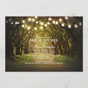 String Lights Trees Path Rustic Bridal Shower Invitation
