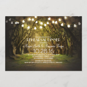 String Lights Trees Path Rustic Rehearsal Dinner Invitation