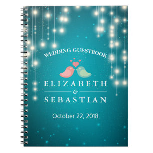String Lights Turquoise Glitter Wedding Guestbook Notebook