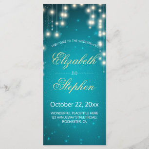 String Lights & Turquoise Glitter Wedding Program Programme
