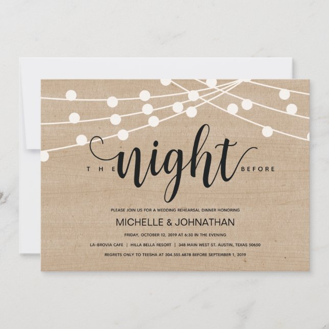String lights wedding rehearsal dinner invitation (Front)