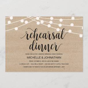 String lights wedding rehearsal dinner invitation