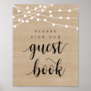 String Lights, Wedding Sign Our Guest Book Poster