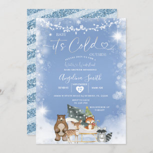 String Lights White Snowflake Tree Baby Shower Invitation