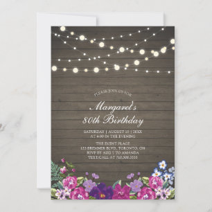 String Lights & Wood   Floral Adult Birthday Party Invitation