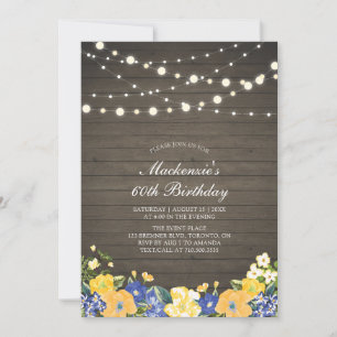 String Lights & Wood   Floral Adult Birthday Party Invitation
