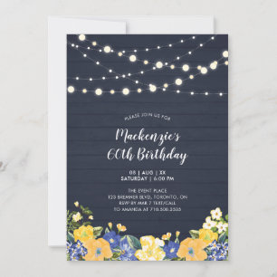 String Lights & Wood   Floral Adult Birthday Party Invitation