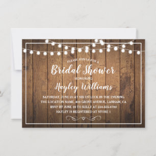 String Lights Wood Rustic Country Bridal Shower Invitation
