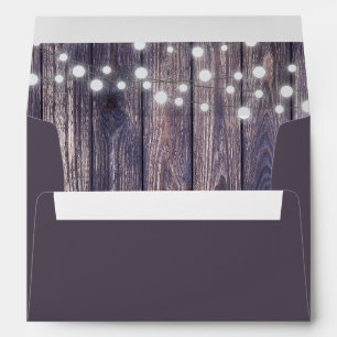 String Lights Wooden Background Wedding Envelope