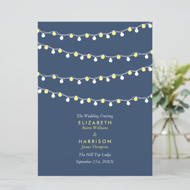 String Lights, Yellow & White Wedding Programme (Standing Front)