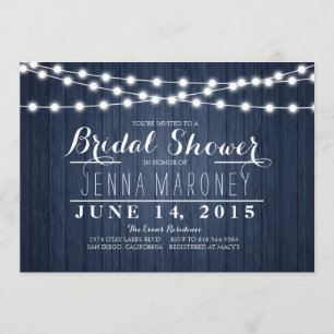 String of Glowing Lights Blue Back Bridal Shower Invitation