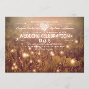 string of lights blush rustic wedding invitation
