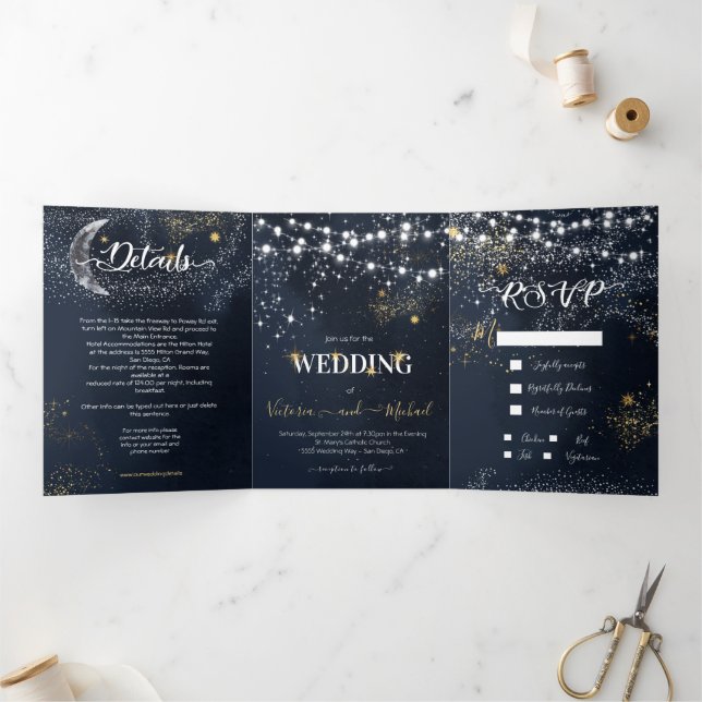 String of lights Celestial Star Night Sky Tri-Fold Invitation (Inside)