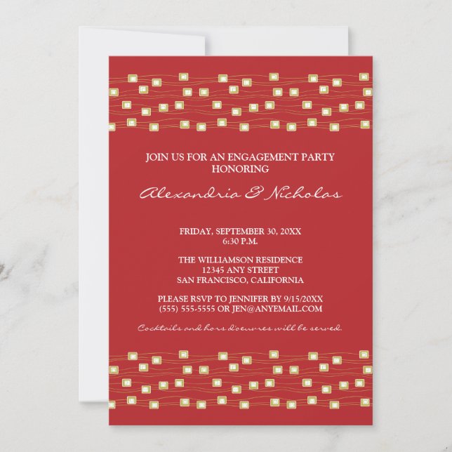 String of Lights Engagement Party Invitation (red) (Front)