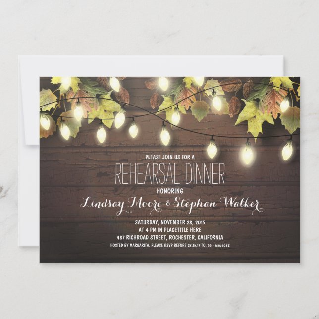 string of lights fall rehearsal dinner invitation (Front)