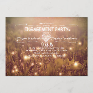 string of lights fireflies rustic engagement party invitation