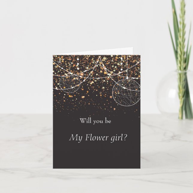 String of lights Gold confetti flower girl Thank You Card (Front)