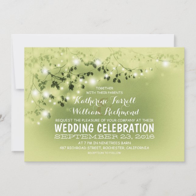 String Of Lights Light Green Wedding Invitation (Front)