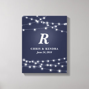 String of Lights Monogram Personalised Wedding Day Canvas Print