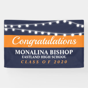 String Of Lights   Navy Blue Orange Class of 2020 Banner