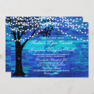 String of Lights Oak Tree Blue Wedding Invites