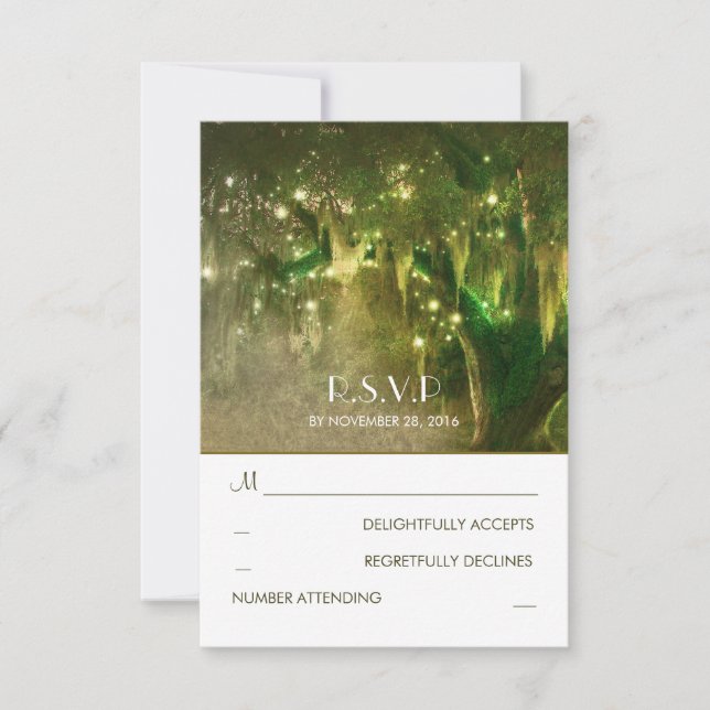 String of Lights Oak Tree Rustic Wedding RSVP Card (Front)