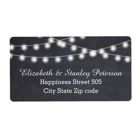 String of lights on chalkboard summer wedding shipping label