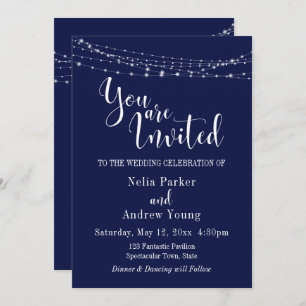 String of Lights on Navy "You Are Invited" Wedding Invitation