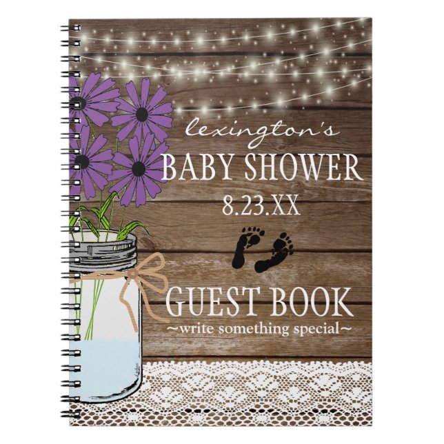 String Of Lights Purple Baby Shower Guestbook | Notebook (Front)