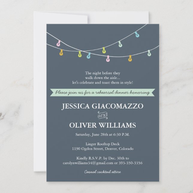 String of lights Rehearsal Dinner Invite (Front)