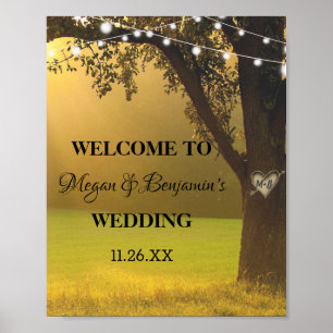 String Of Lights Rustic Fall Tree Vintage Wedding Poster