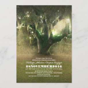 String of Lights Rustic Oak Tree Rehearsal Dinner Invitation