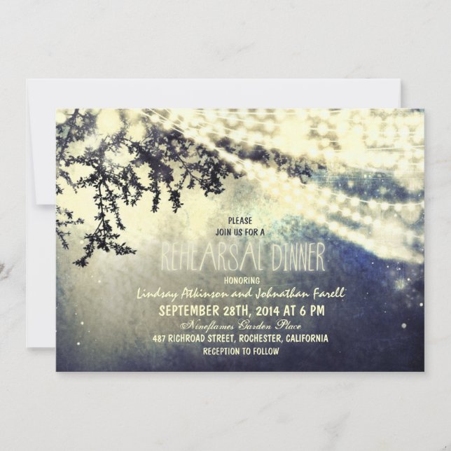string of lights rustic rehearsal dinner invitation (Front)