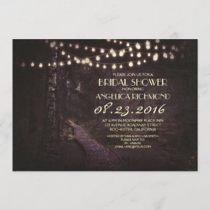 string of lights rustic trees bridal shower invitation