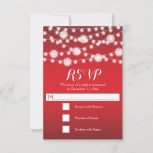String of lights & snowflakes red wedding RSVP Card