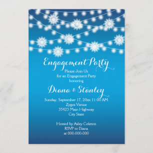 String of lights snowflakes wedding engagement invitation