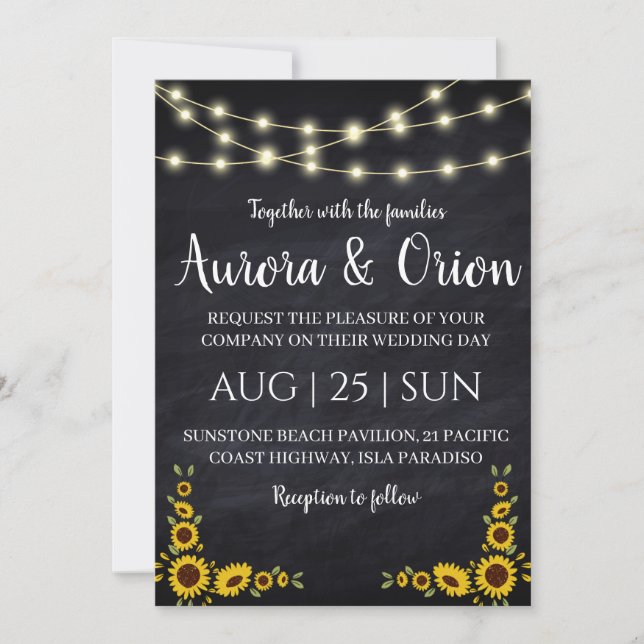 string of lights sunflower wedding invitations (Front)