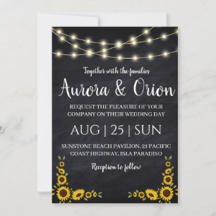 string of lights sunflower wedding invitations