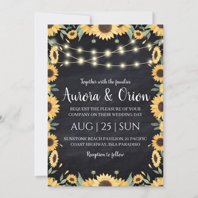 string of lights sunflower wedding invitations (Front)