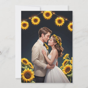 string of lights sunflower wedding invitations