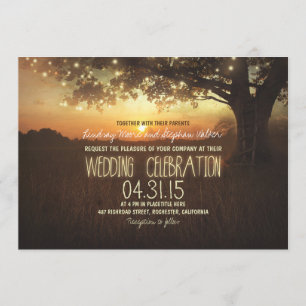 string of lights sunset tree wedding invitation