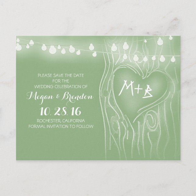 String of lights tree save the date postcards (Front)