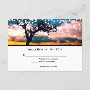 String of Lights Tree Sunset Wedding RSVP Cards