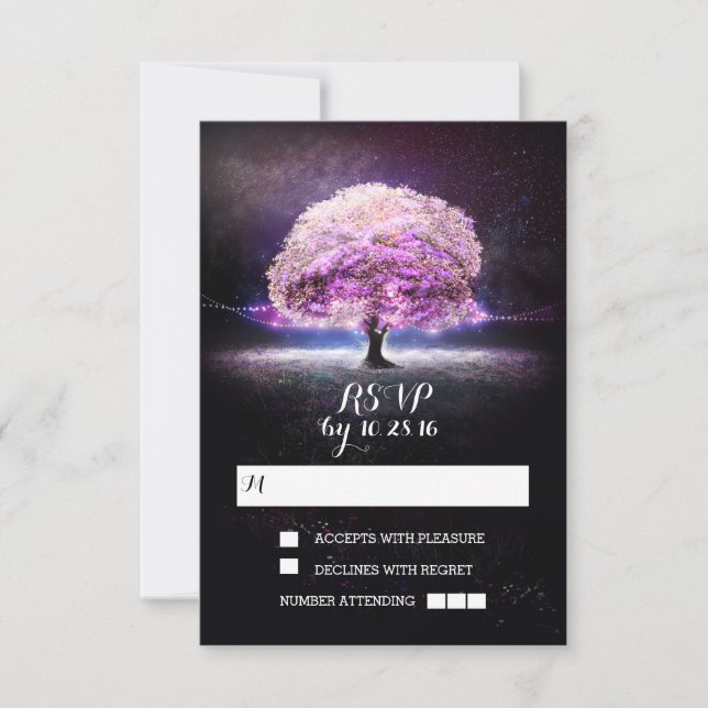 String of lights tree wedding RSVP cards (Front)