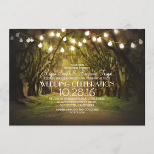 String of Lights Trees Path Rustic Wedding Invites