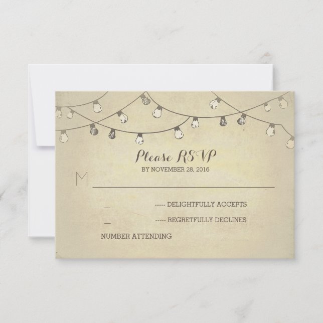 String of lights wedding RSVP cards (Front)